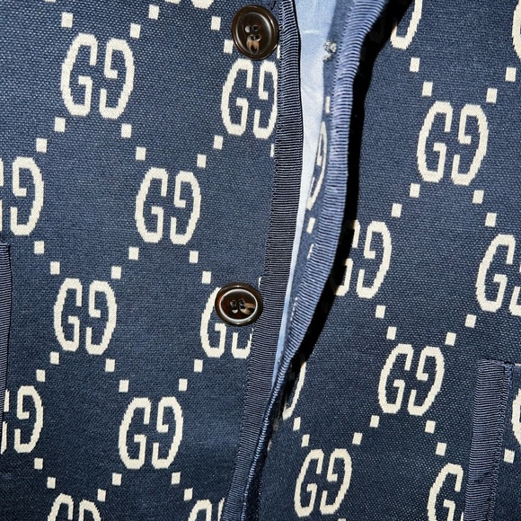 Gucci Navy and Cream Patterned Men's Blazer - Picture 2 of 11